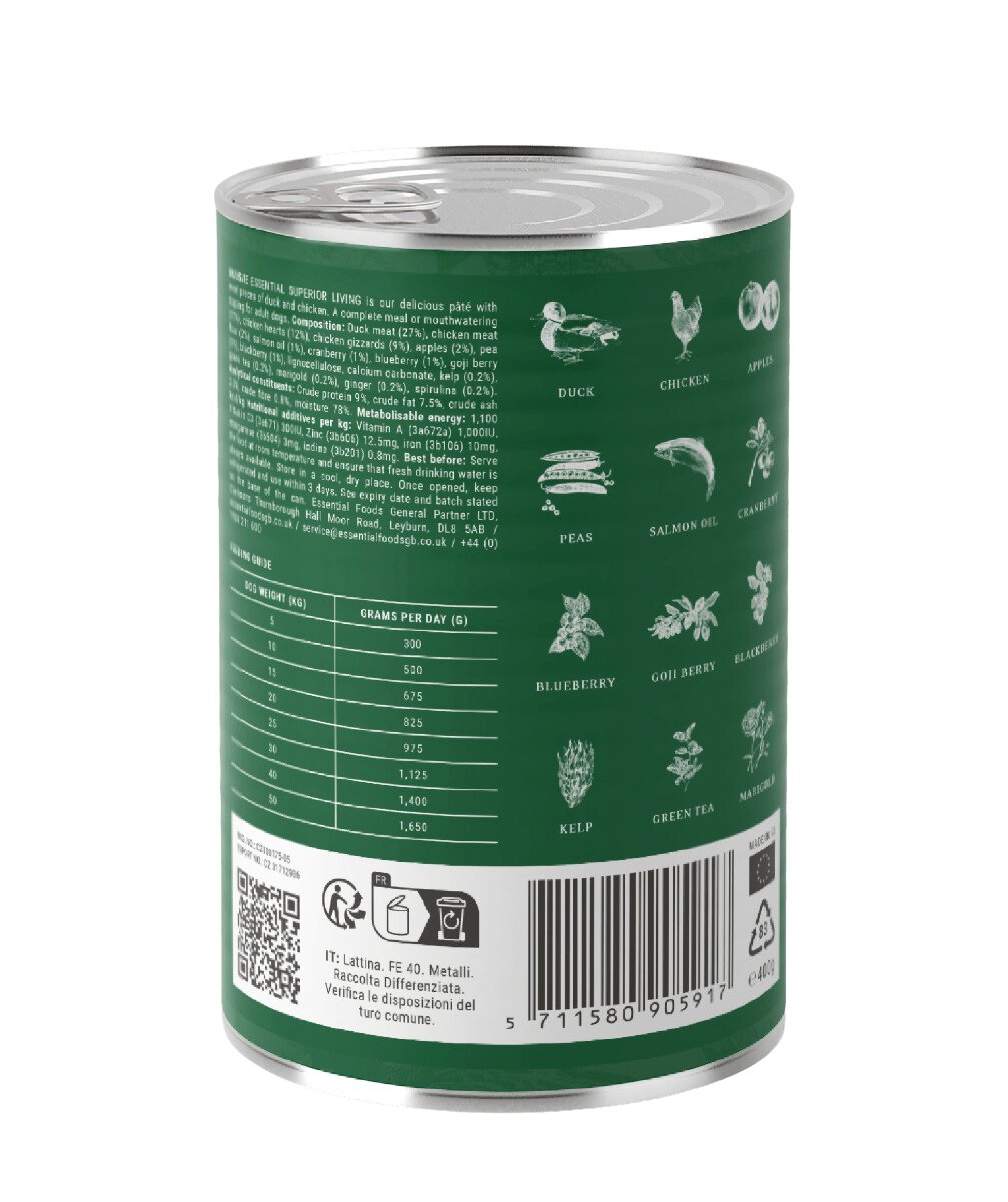 Essential Superior Living - vådfoder m. and & kylling - 6x400 g - animondo.dk - 1072